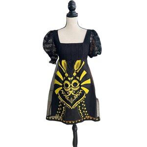 Charo Ruiz black yellow unique design dress size S